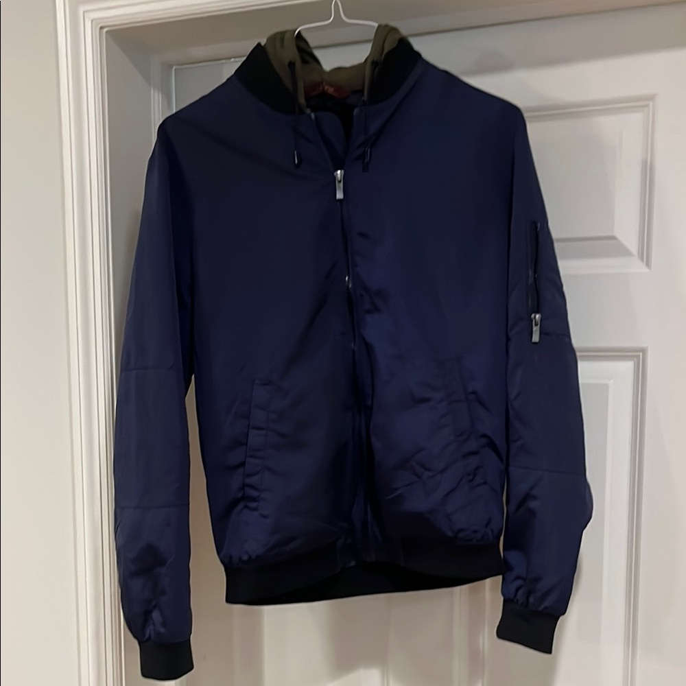 Zara Blue Bomber Jacket with Ribbed Cuffs
